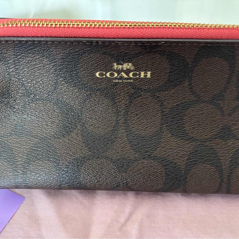 Coach Brown and Red Signature Wallet